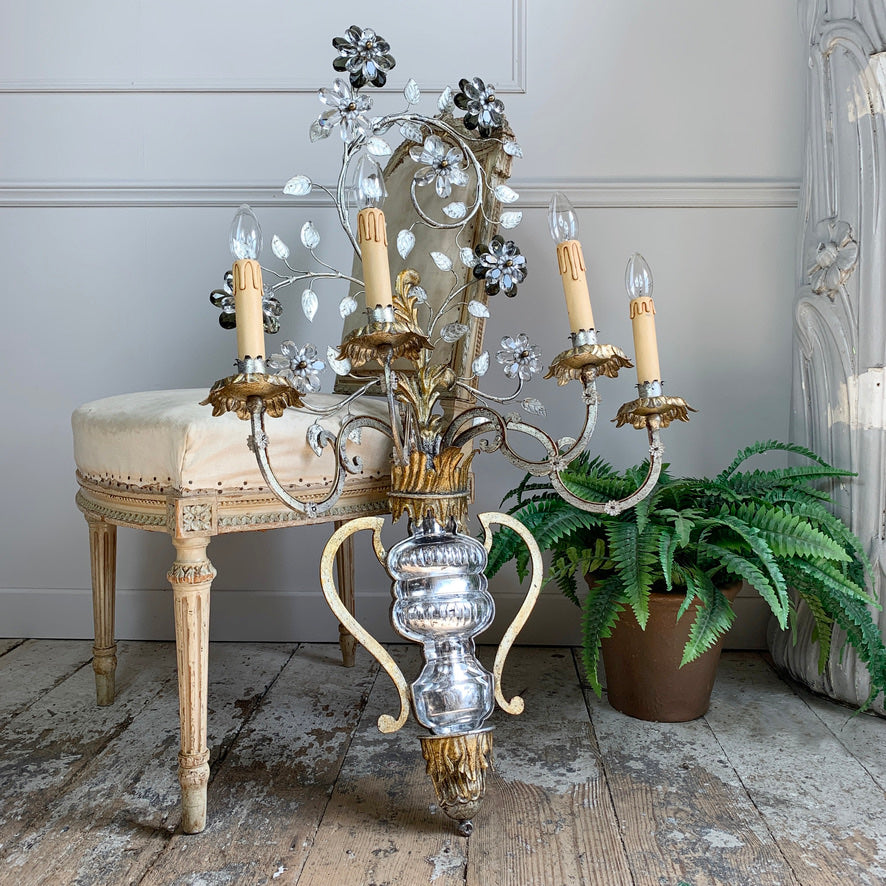 Monumental Gilt Iron and Murano Crystal Banci Firenze Wall Light