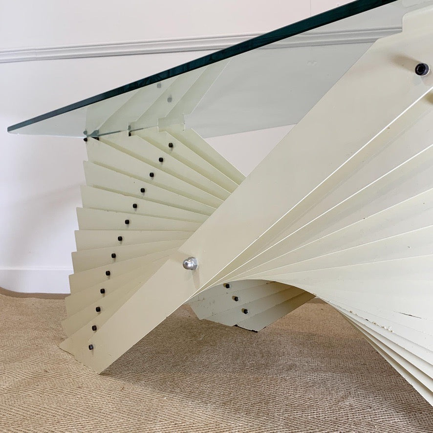 White Italian Sculptural Fan Designer Coffee Table 1970's