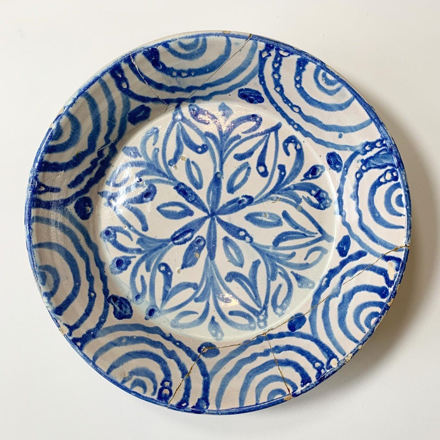 Large 18th Century Blue and White Spanish Lebrillo Bowl