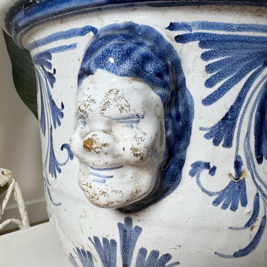 18th Century Blue and White French Cachepot probably Nevers