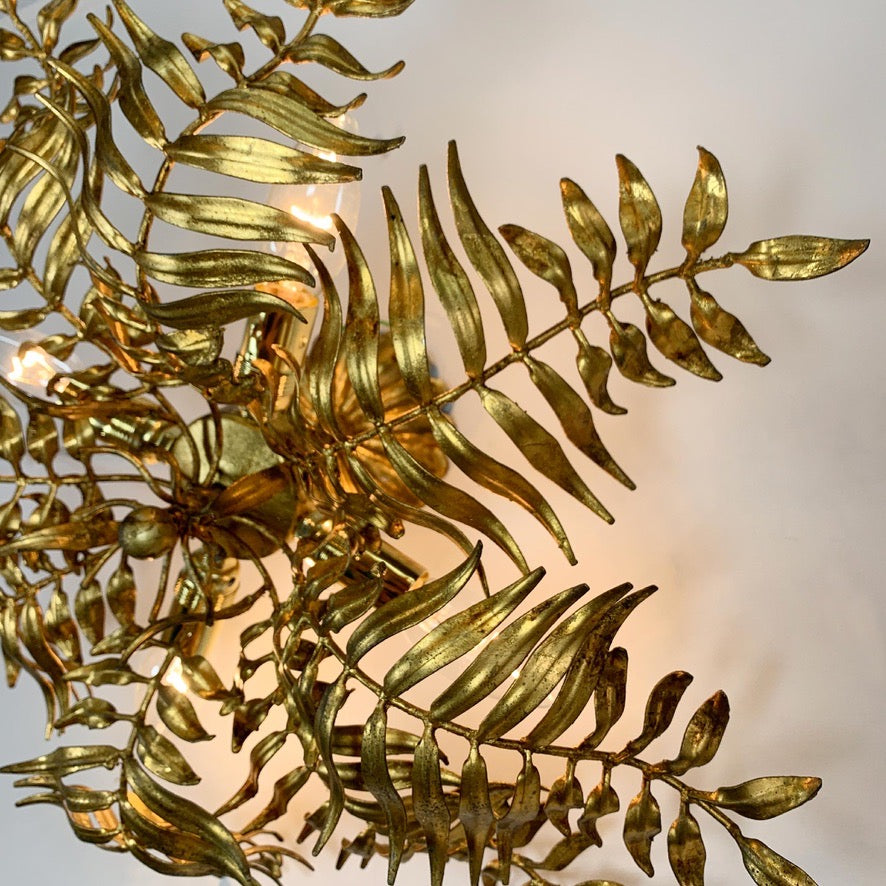 1950's Italian Gilt Leaf Fern Ceiling Light