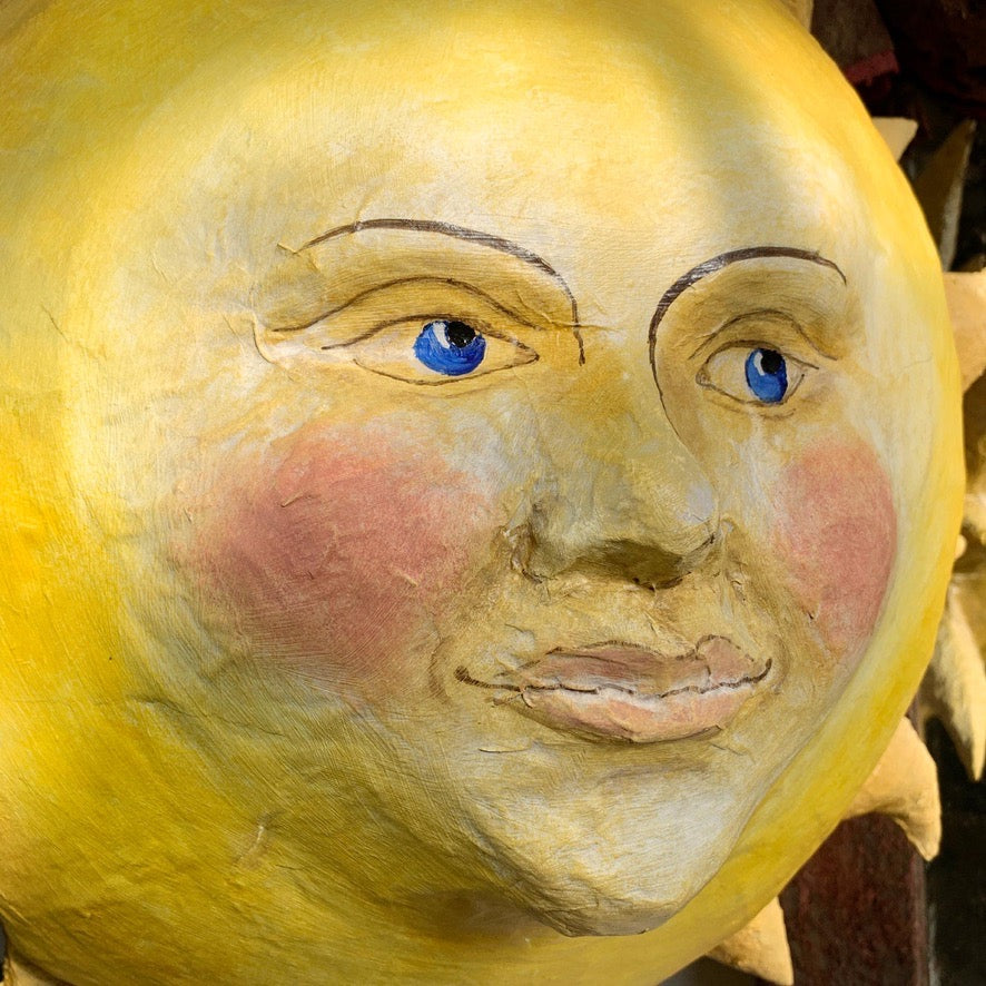 Large Folk Art Papier Mache Sun with Face