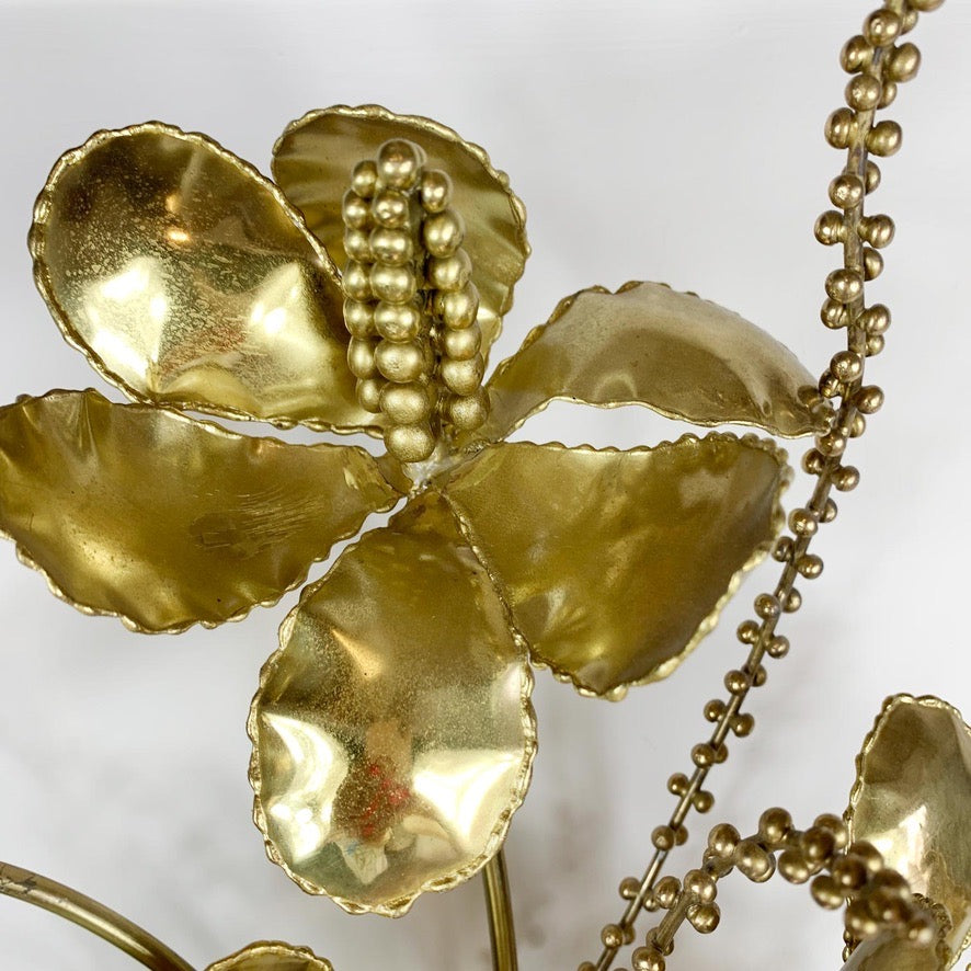 Brutalist French Gold Flower Bouquet Wall Light