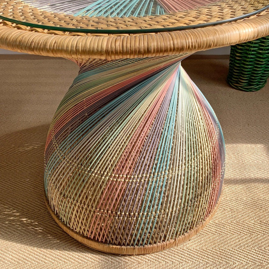 Italian Rainbow Rattan 'Emmanuelle' Peacock Coffee Table 1970's