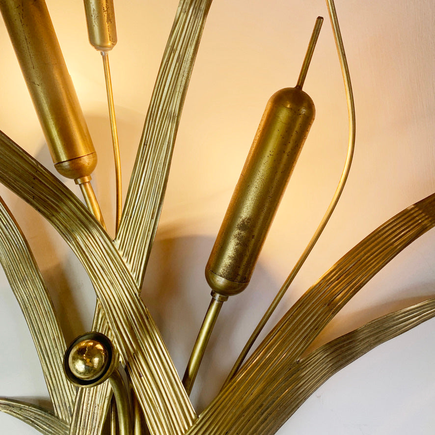 1970's Italian Gold Bulrush Wall Light