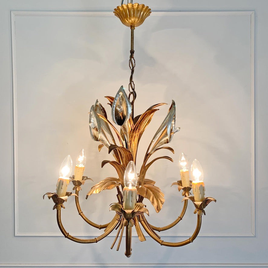 Hans Kogl Gilt & Silver Calla Lily Chandelier, C 1970s