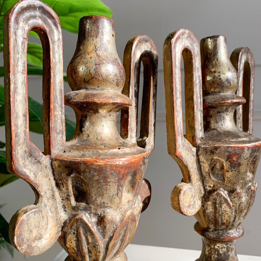 Pair of Late 18th Century Gold Wood and Gesso Baroque Altar Vases