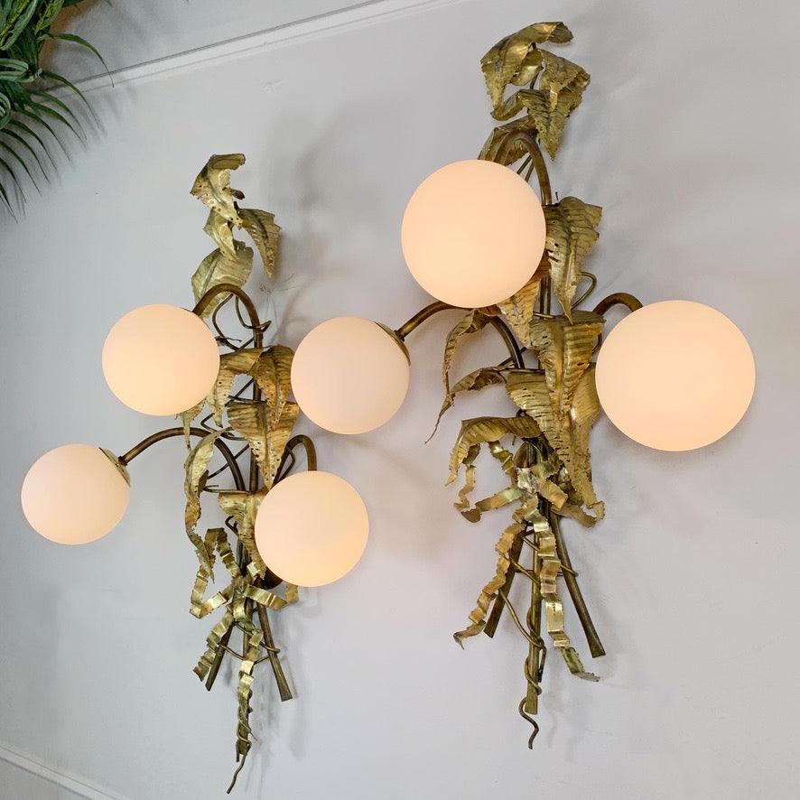 Pair of Signed P. Mas Rossi Naturalistic Gold Leaf Wall Lights