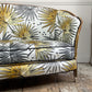 Antique French Parlour Settee in Tropics 'Fan Palm' Fabric