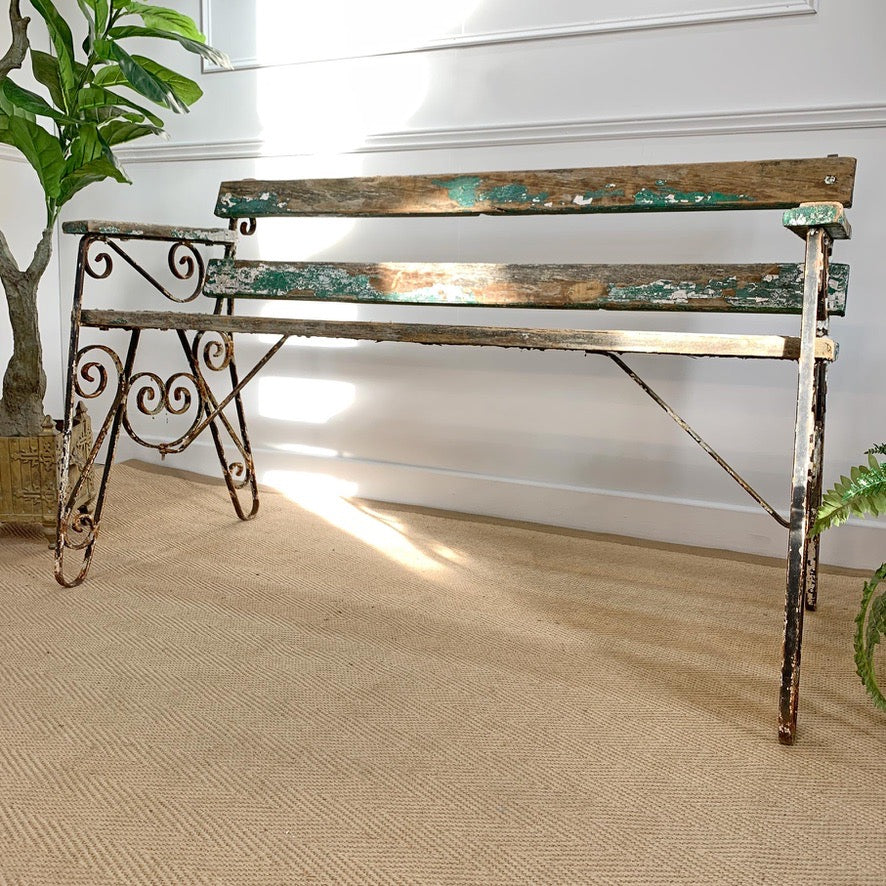1950's Wrought Iron Slatted Garden Bench