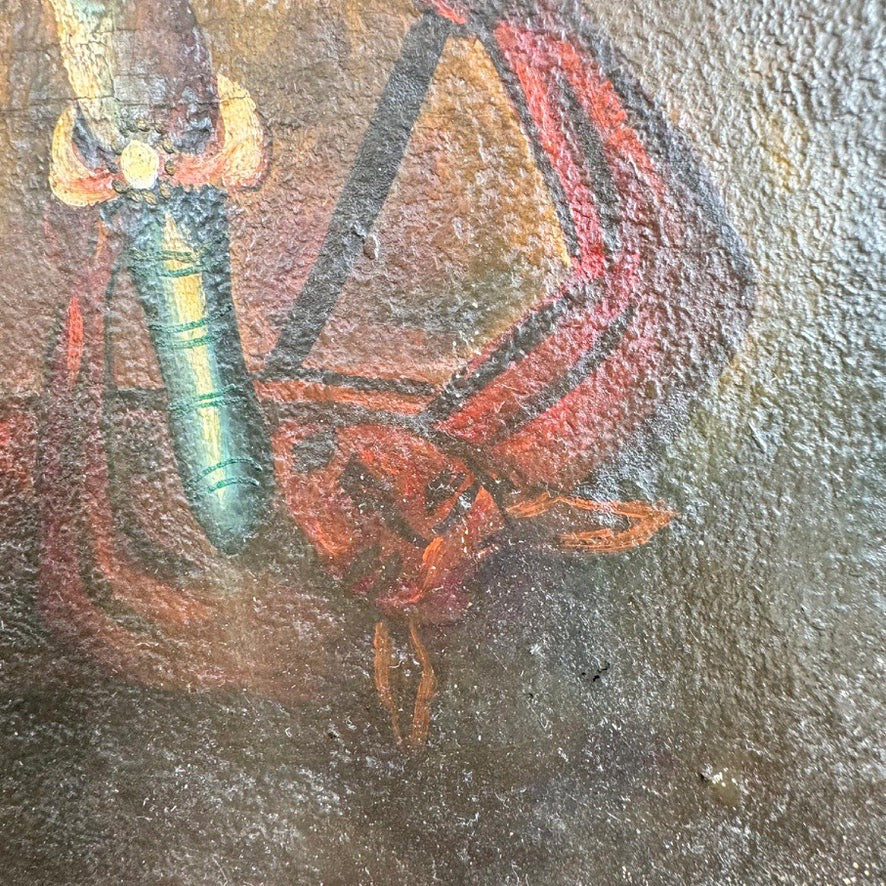 Cuzco School Oil Painting on Canvas of the Archangel Michael defeating Satan 18th Century