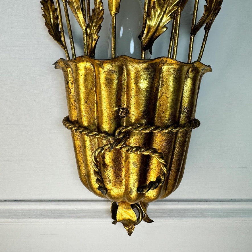 1950's Italian Gilt Scroll and Leaf Wall Lights