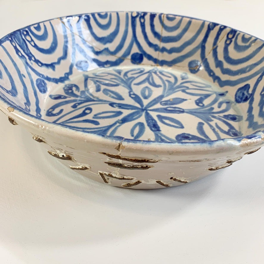 Large 18th Century Blue and White Spanish Lebrillo Bowl