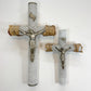 1930's French White Glass Bead and Zinc Memorial Crucifixes