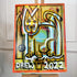 A colorful abstract canvas painting featuring a stylized dog-like figure with the text &