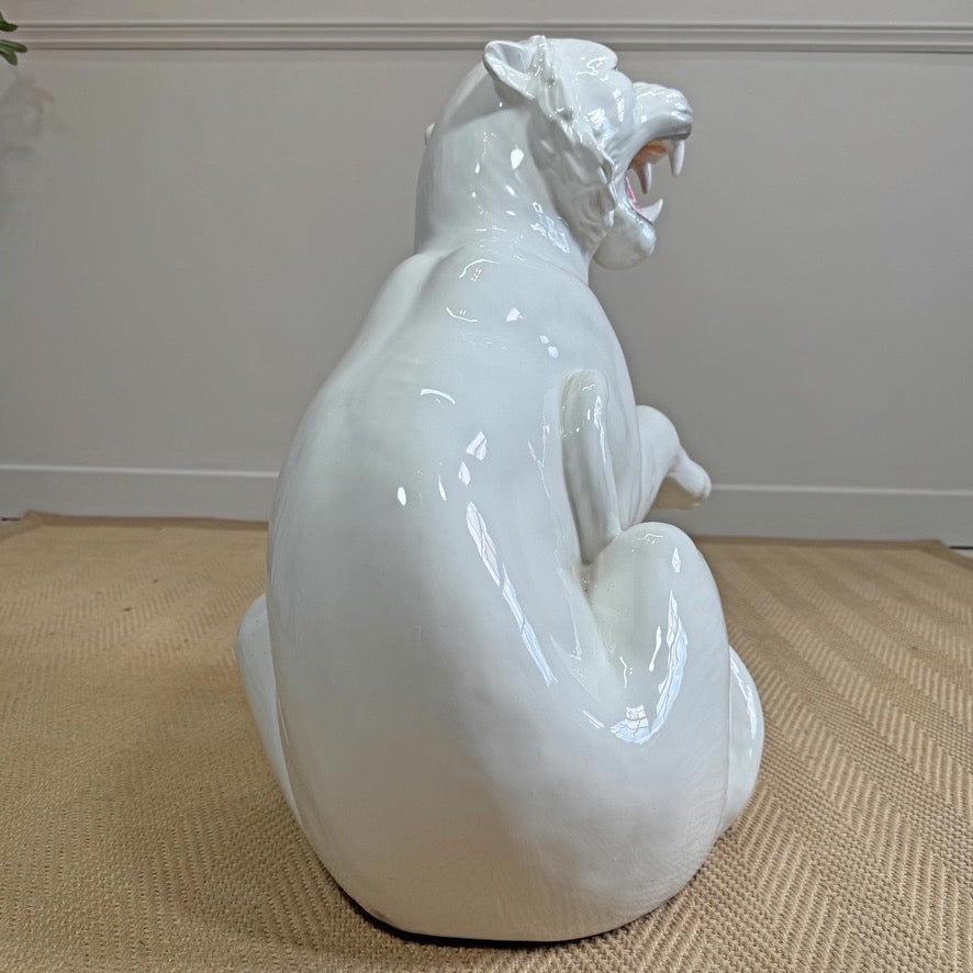 20th Century Italian Ceramic White Tiger Statue