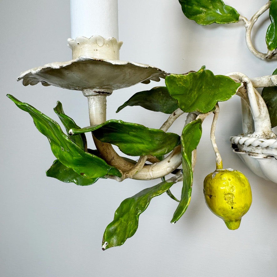Pair of Amalfi Tole Lemon Wall Lights Italy 1950's