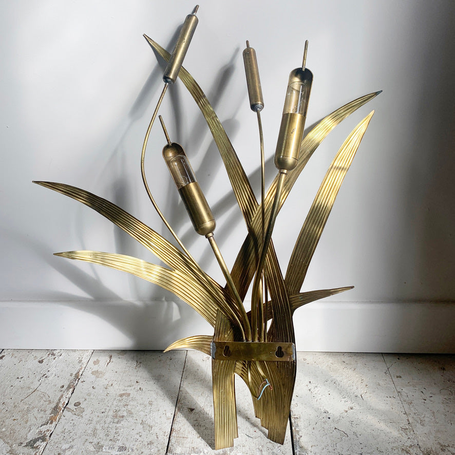1970's Italian Gold Bulrush Wall Light