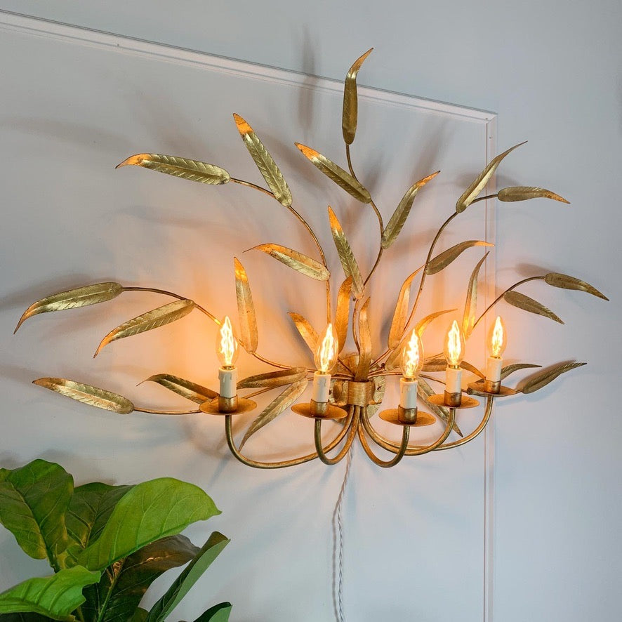 Extraordinary Huge Ferro Art Gold Leaf Wall Light