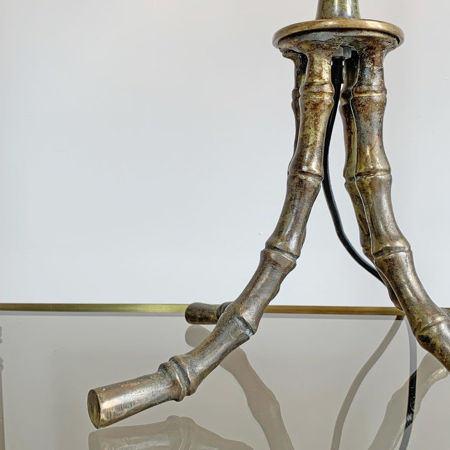 Mid Century Brass Faux Bamboo Table Lamp