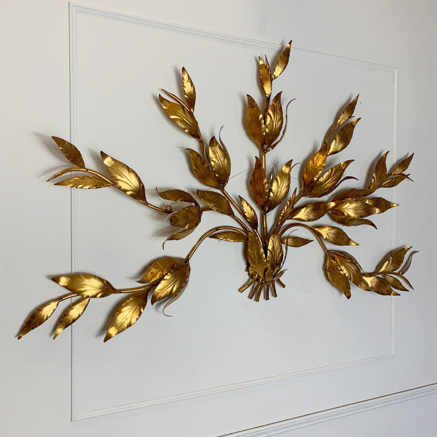 Monumental Gold Hans Kogl Leaf Wall Sconce, 1970's