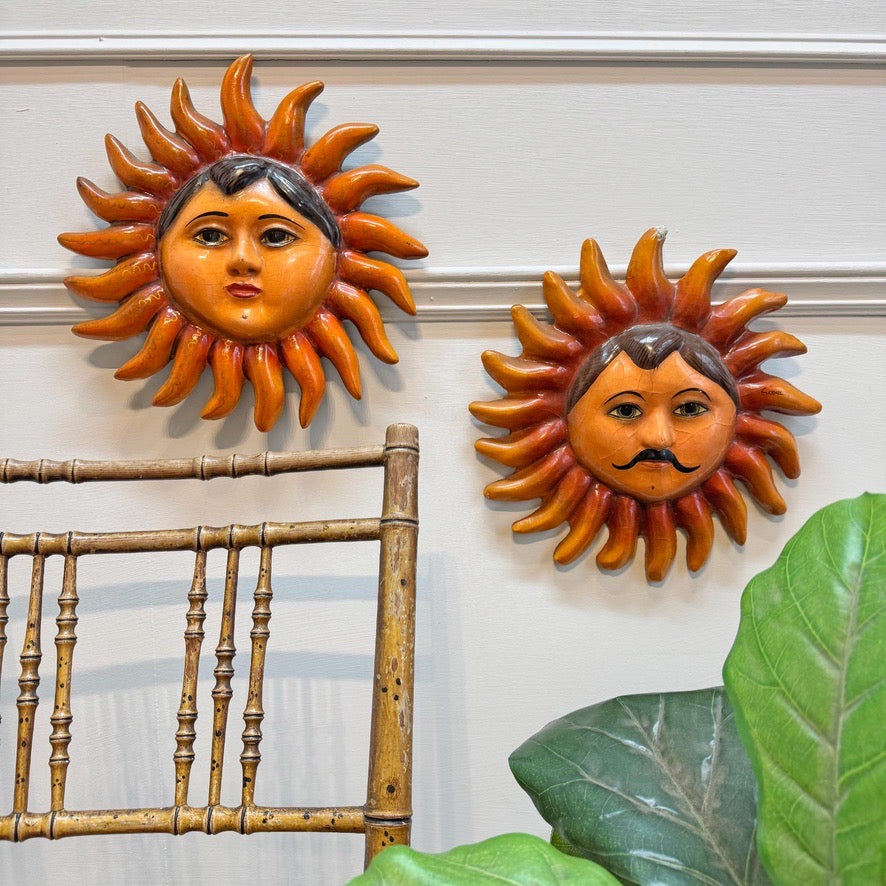 Pair of Sermel Sergio Bustamante Papier Mache Sun Faces