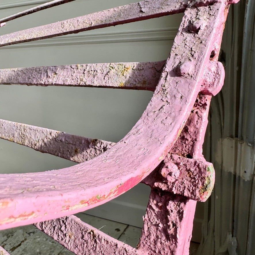 Early Victorian Scroll Arm Wrought Iron Pink Bench of Exceptional Proportions