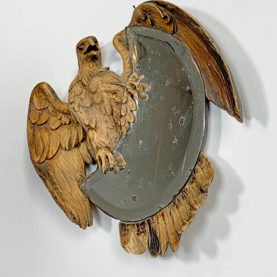 Black Forest Wood Carving Eagle with Crescent Mirror 1890