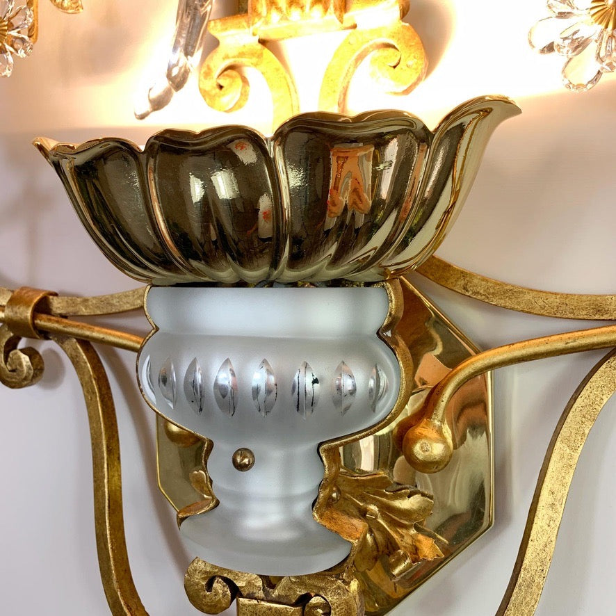 Stunning Large Banci Firenze Gilt Iron and Crystal Parrot Wall Light