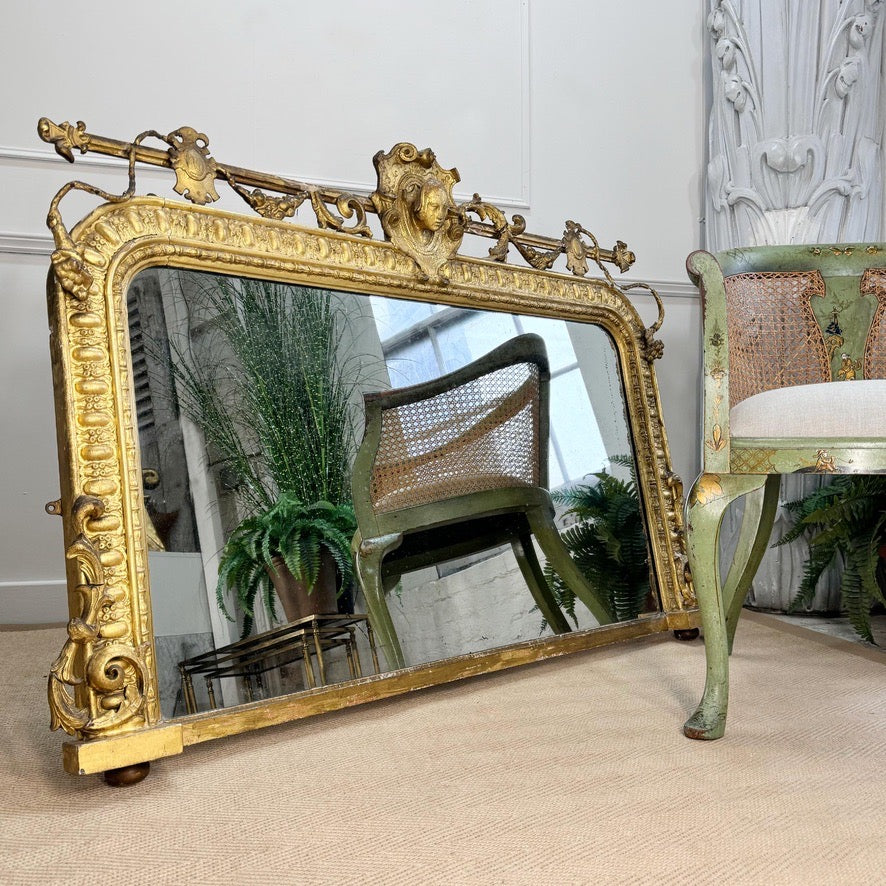 Antique Renaissance Revival Giltwood Overmantle Mirror 19th Century