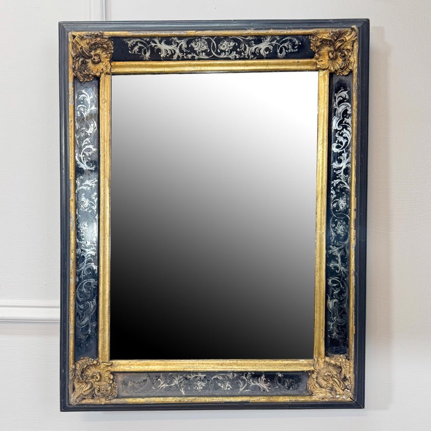 Late 19th Century Gilt and Black Eglomise Wall Mirror