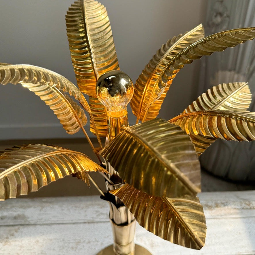 Brass Banana Palm Tree Table Lamps 1970's