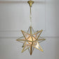 1920's Moravian Glass Star Pendant Ceiling Light with Etched Star Decoration