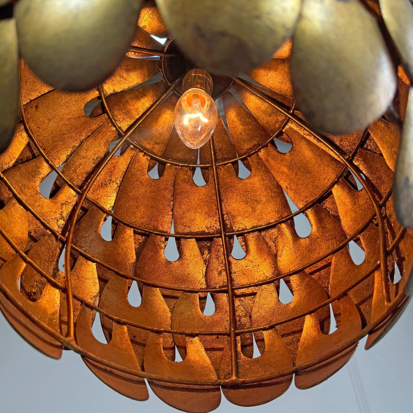 1950's Gilt Scallop Italian S.Salvadori Pendant Light