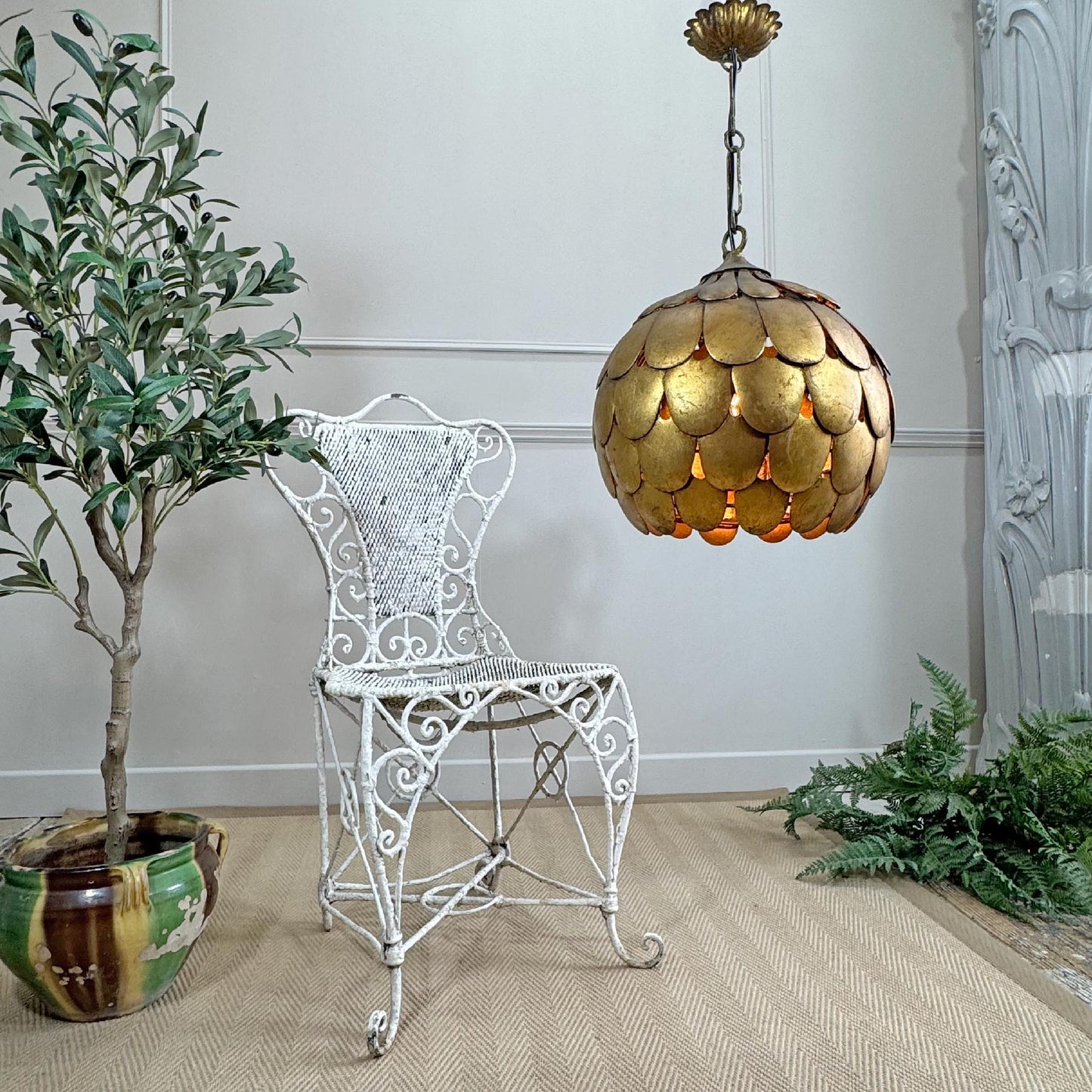 1950's Gilt Scallop Italian S.Salvadori Pendant Light