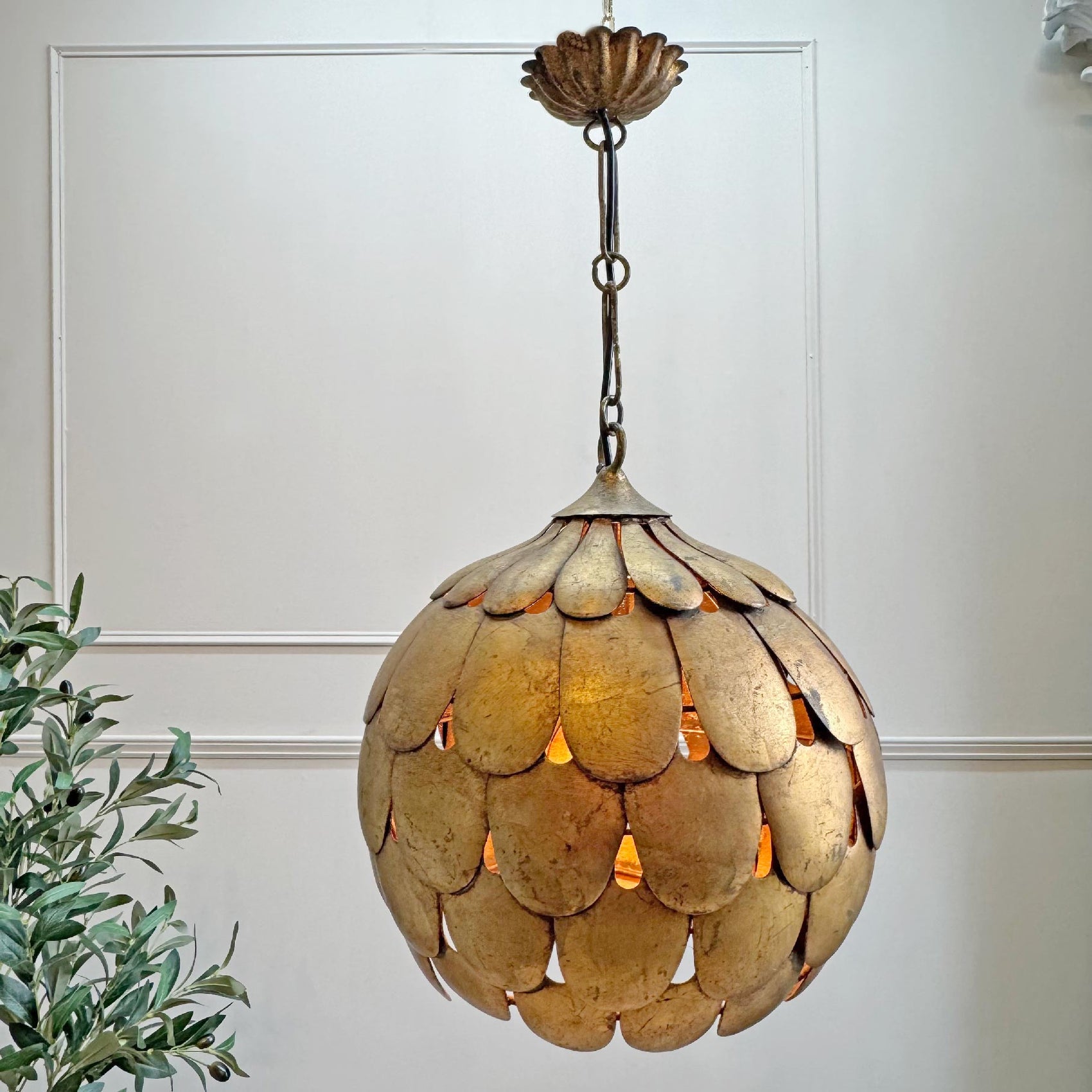 1950's Gilt Scallop Italian S.Salvadori Pendant Light