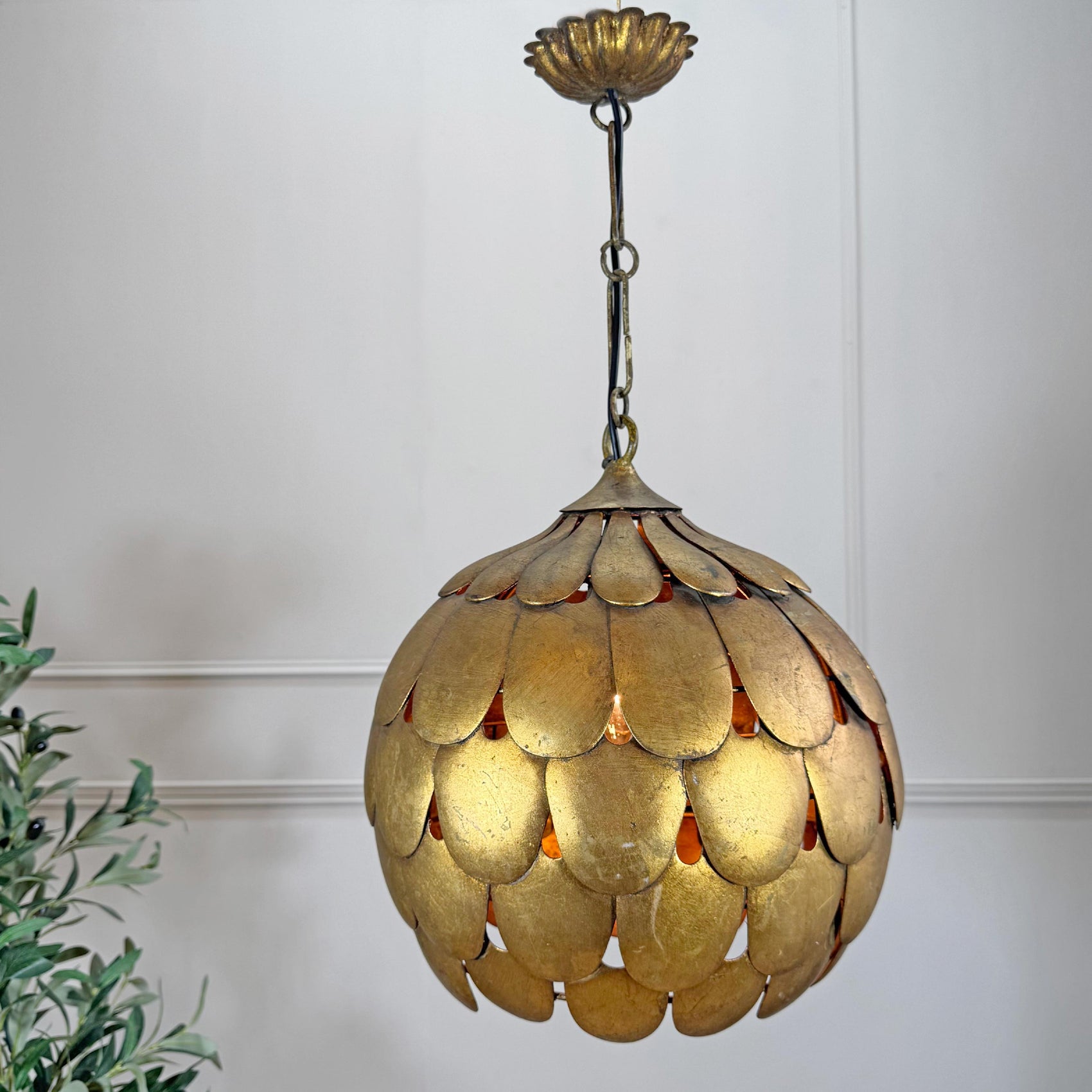 1950's Gilt Scallop Italian S.Salvadori Pendant Light