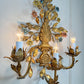 1950's Gilt Metal Italian Wall Light with Painted Flowers