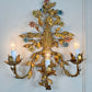 1950's Gilt Metal Italian Wall Light with Painted Flowers
