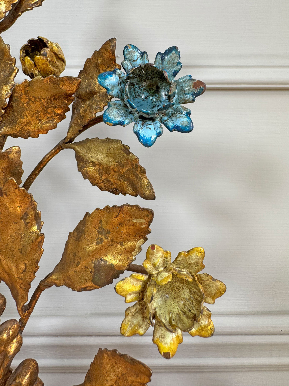 1950's Gilt Metal Italian Wall Light with Painted Flowers