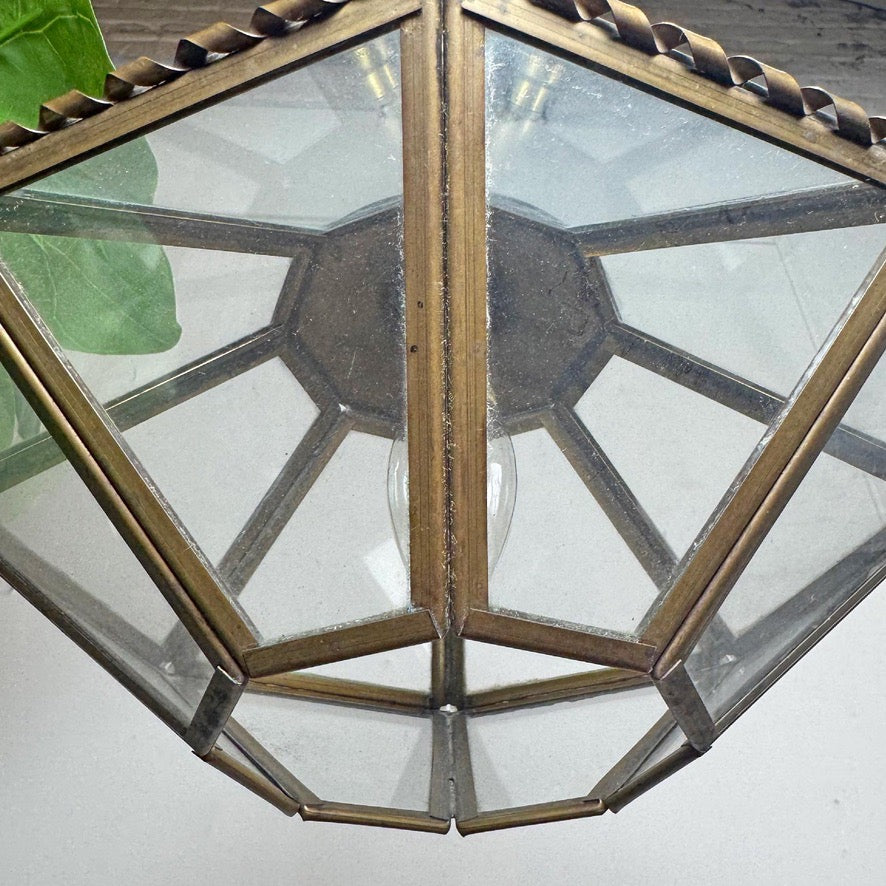 Pair of French Brass and Glass Art Deco Pendant Lights