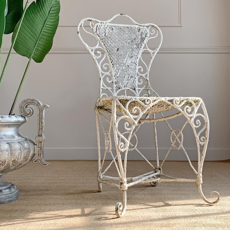 An Ornate White Regency Wirework Iron Chair