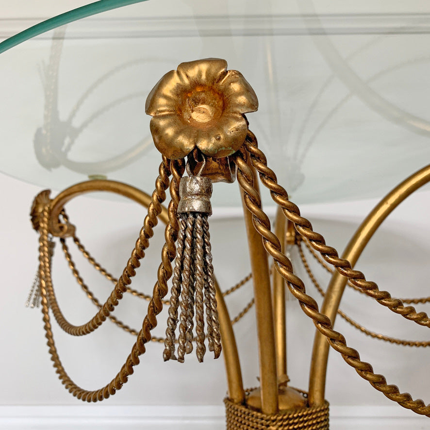1970's Italian Gold Rope & Tassel Toleware Table