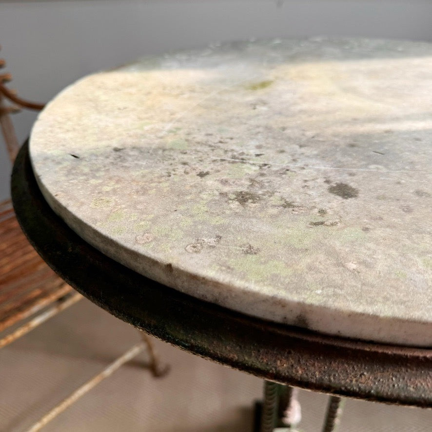 Antique Cast and Wrought Iron Marble Top Orangery Table