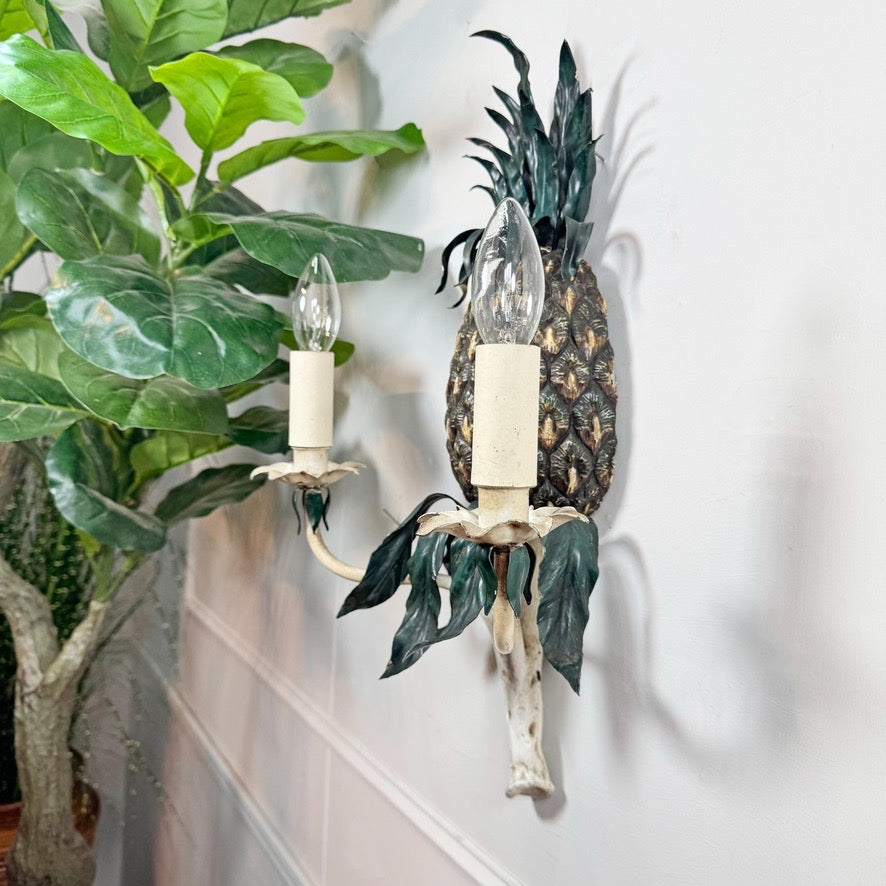 Polychrome Painted 1930's Italian Pineapple Wall Light