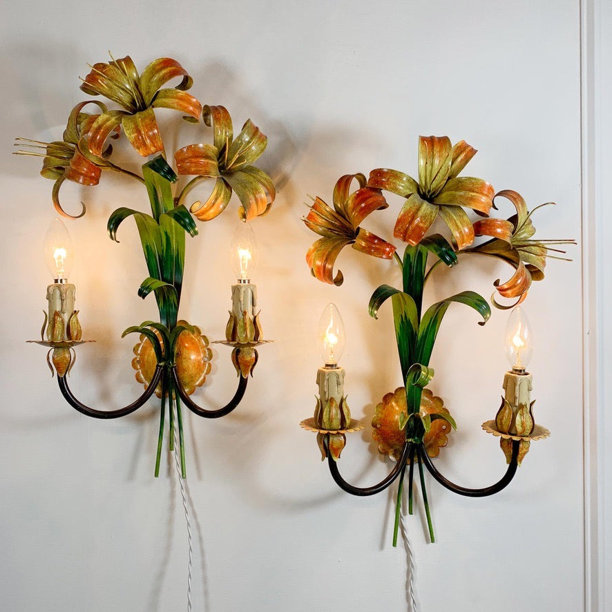 Italian Lily Tole Wall Lights 1970's