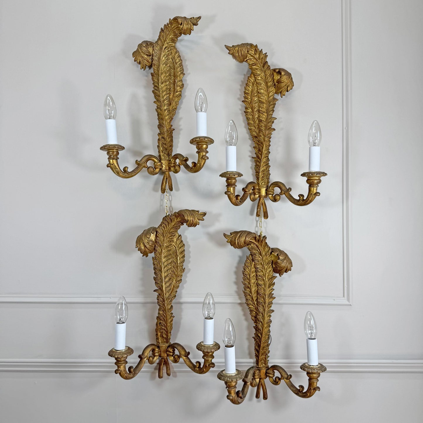 19th Century Giltwood Italian Feather Wall Lights