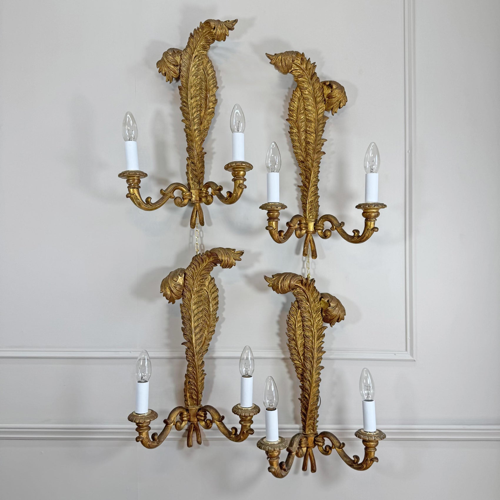 19th Century Giltwood Italian Feather Wall Lights