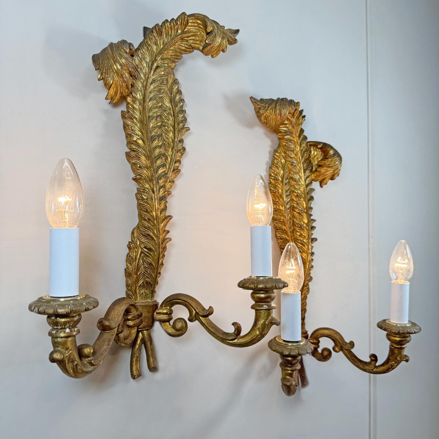 19th Century Giltwood Italian Feather Wall Lights