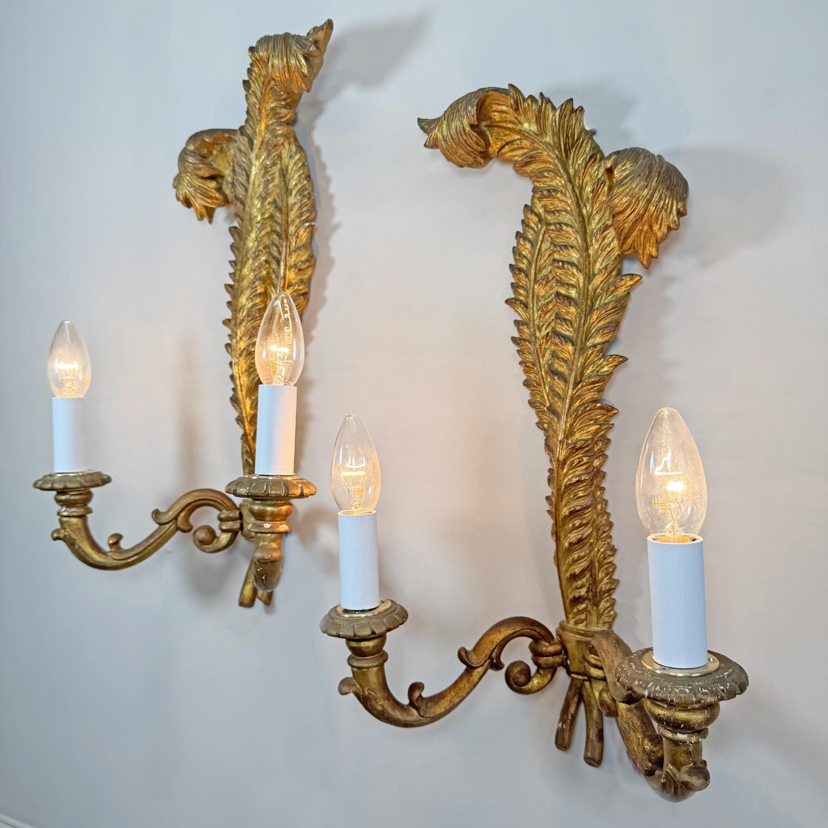 19th Century Giltwood Italian Feather Wall Lights